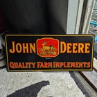 VINTAGE 1934 JOHN DEERE PORCELAIN SIGN FARMING TRACTOR OIL GAS SALES SERVICE 24"