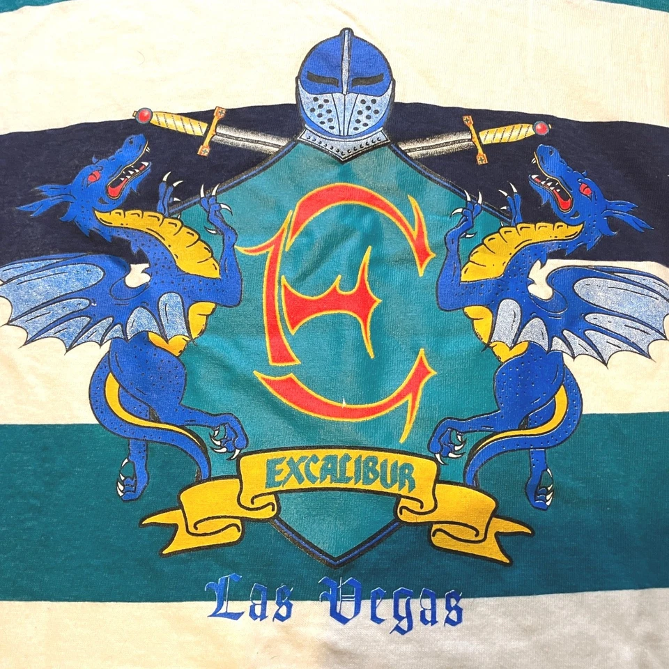 Camisa De Colección Excalibur Para Hombres Grande Las Vegas Rayas Dragón Manga Corta Y2K Foto 2 de 4