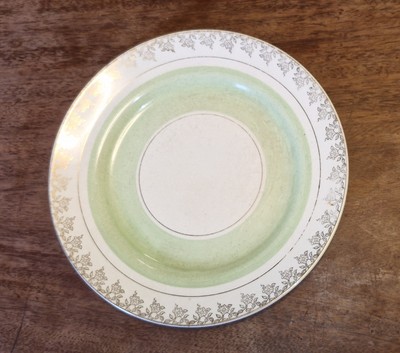 Vintage Palissy Keramik Art Deco grün & vergoldet Kuchenteller 26 cm 