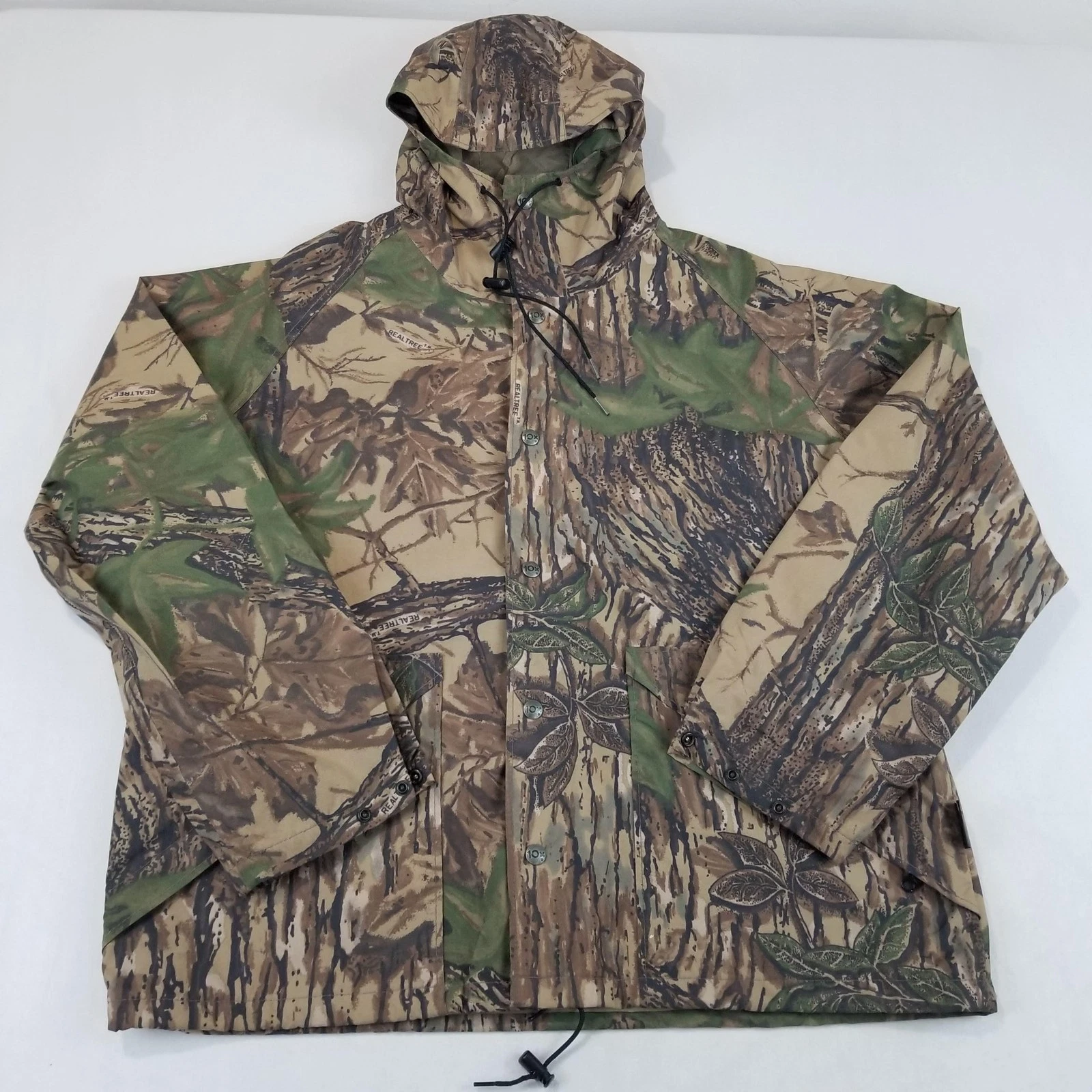 Vintage 10X Gore-Tex Rain Jacket Mens Large Brown Camo Hooded Hunting Coat