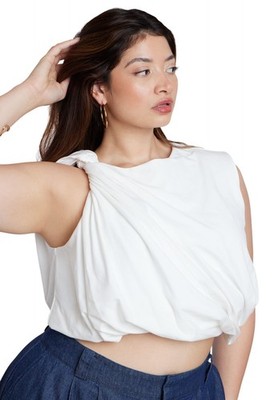 ELOQUII Women's Plus Size Twist Drape Bubble Tee