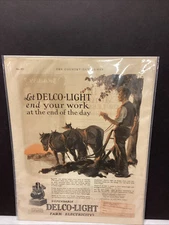 Veg. 1927 Delco-Light Ad Print On Poster Board In Plastic Sleeve