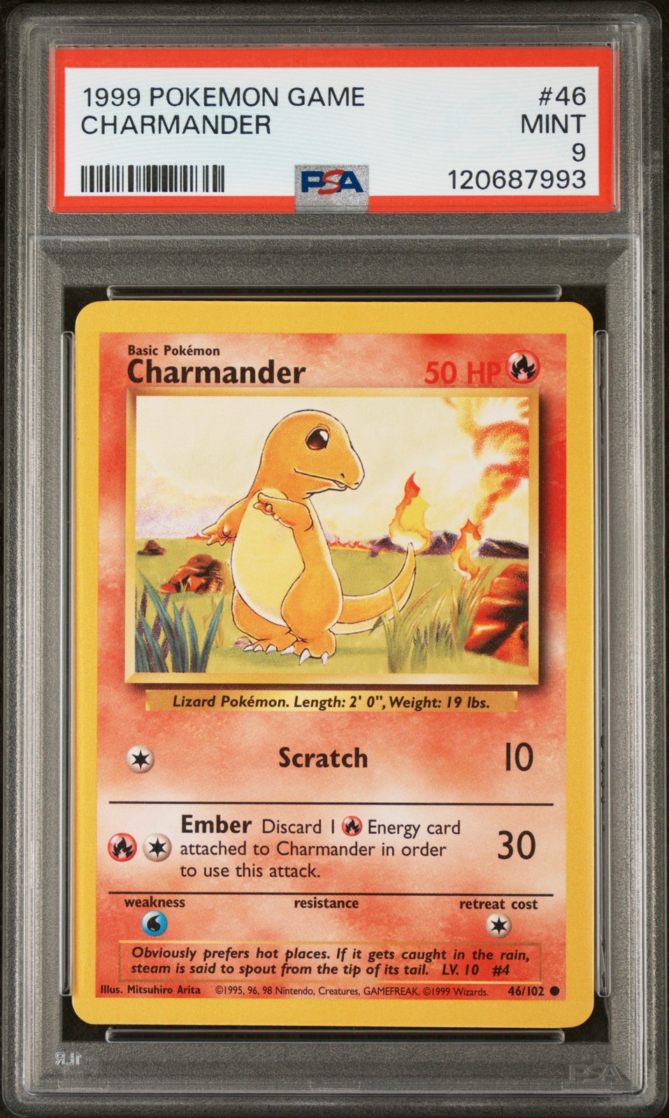 1999 POKEMON BASE SET UNLIMITED #46 CHARMANDER PSA 9