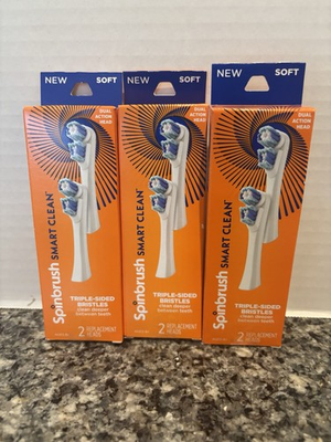 #ad Lot Of 3 Spinbrush Smart Clean Soft Replacement Head 2 Packs 6 Total $19.99