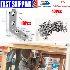 10PCS L Shaped Stainless Steel Corner Connector 90  Bracket with 40 Screws