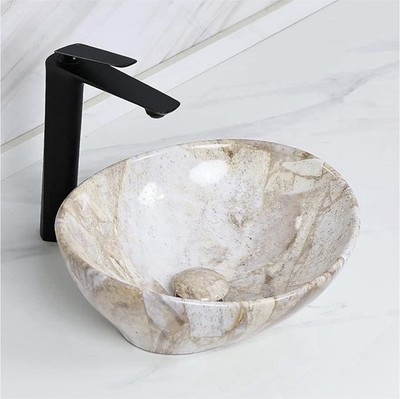 Davivy Modern Oval Glazed Ceramic Vessel Sink 16x13.2 w Pop-Up Drain
