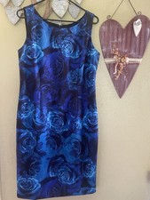 Talbots Dress Blue With Floral Design Size 10 Sleeveless Midi PTP 18 Length 40