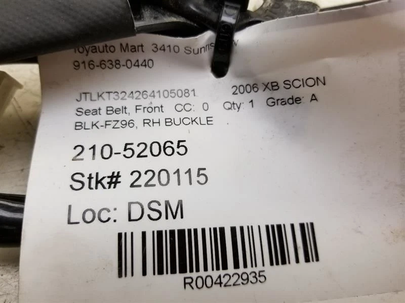 2006 SCION XB ПАССАЖИРСКОЙ СТОРОНЕ ПЕРЕДНИЙ РЕМЕНЬ БЕЗОПАСНОСТИ В СБОРЕ  - Изображение 4 из 4