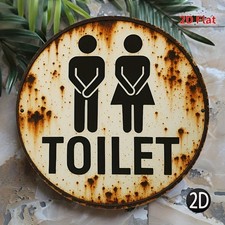 2D Flat, Vintage Toilet Tin Metal Signs Wall Art -8x8 Inch Rustic Bathroom Dec
