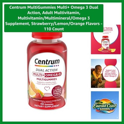 Delicious Omega 3 Adult MultiGummies - Strawberry, Lemon, Orange - 110 Count
