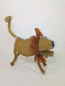 Seed Bead And Wire Lion Figurine Decorative Sculpture Handmade  7”