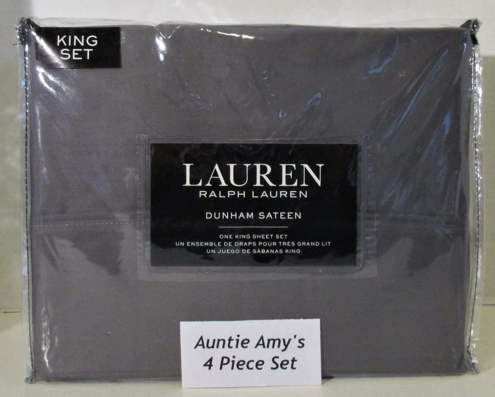 FREE SHIP Ralph Lauren XDP KING Sheets Charcoal Gray 4 Piece Set Dunham