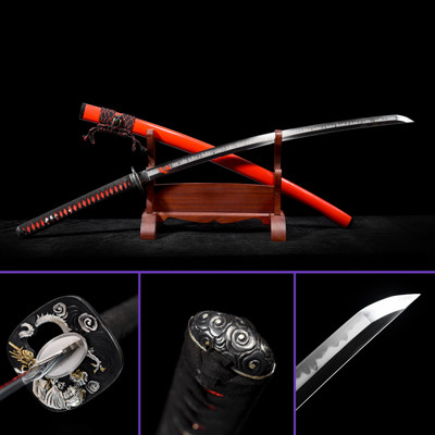 Phoenix Ember Katana Sword: T10 Steel Blade w/ Gunome Hamon | Premium Iron Tsuba