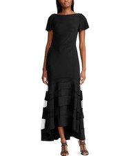 ralph lauren tulle panel jersey gown