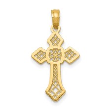 Cruz Pasión Pulida Oro Amarillo 14k con Colgante Centro Encaje 0.66g Regalo Madre