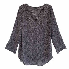 Express Sz L Tunic Dress Black Polka Dot Long Sleeves Criss Cross Front