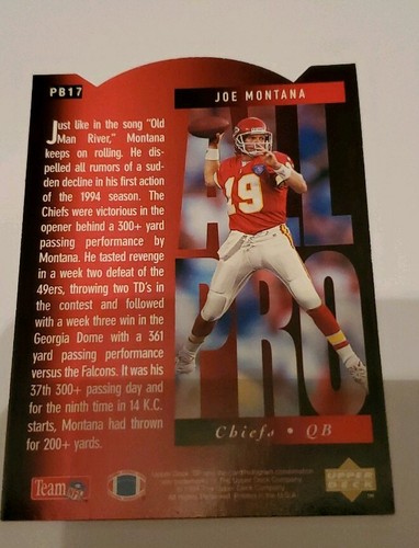 1994 SP Holoviews Die Cuts #PB17 Joe Montana Kansas City Chiefs San Francisco... - Bild 3 von 3
