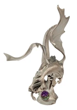 VTG 1985 Rawcliffe Pewter Dragon Figurine W/Crystal 6.25"H x 7"L x 4" W 16.6 oz
