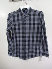 New Mens George Shirt Size S 34 36 Black Gray Plaid Button Front Long Sleeve