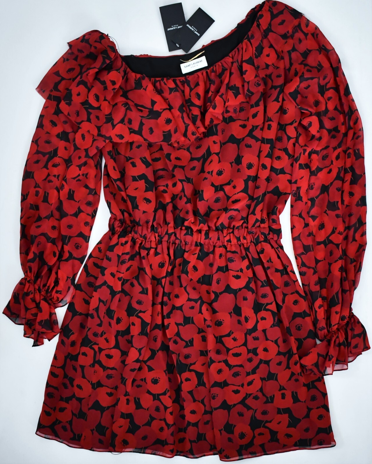 SAINT LAURENT ️ABITO MINI F40 M FRANCIA stampa Georgette seta seta UNA SPALLA F40 M FRANCIA