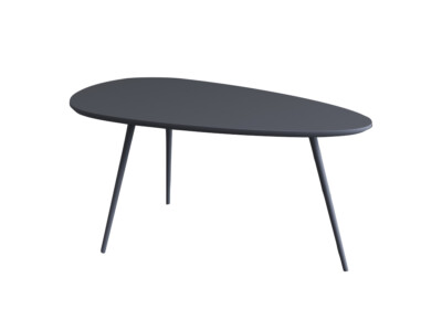 Couchtisch ovale Form grau Oberfläche Wohnzimmer drei Beine flach verpackt Haus Geschenk
