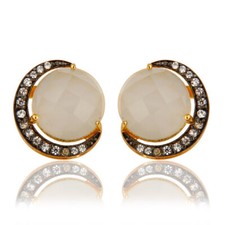 Rainbow Moonstone 925 Silver Half Moon Designer Girls Stud Earrings Jewelry