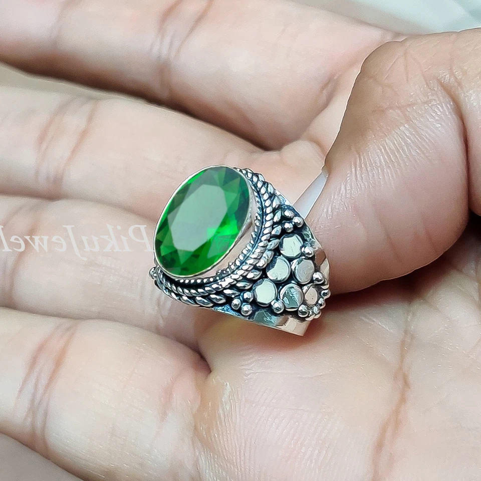 Chrome Diopside Big Gemstone 925 Sterling Silver Handmade Ring Men's Jewelry - Image 4 of 4