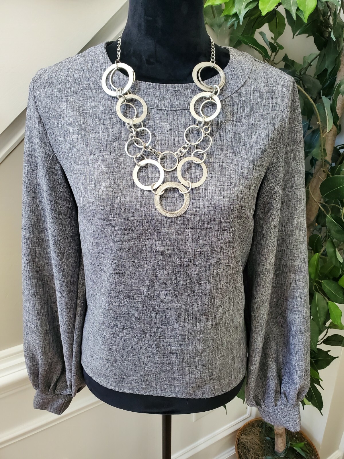 Shein Women's Solid Gray 100% Polyester Round Nec… - image 2