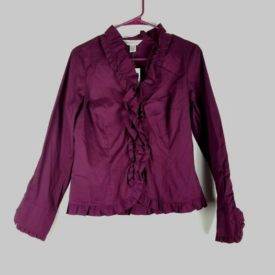 Christopher & Banks Women's Button Up Shirt Size S Dark Purple Ruffle New