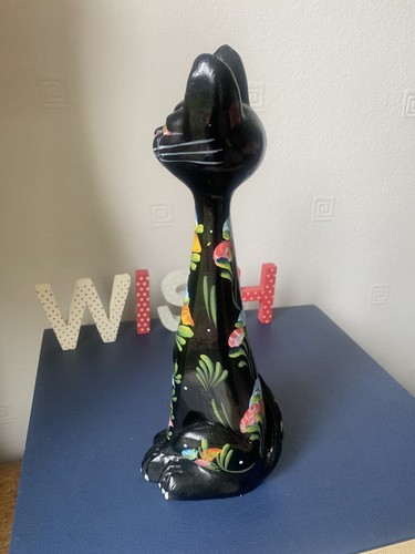 Vintage Black Cat Long Neck Large Figurine Ornament Lucky Mid Century Gift - Picture 7 of 11