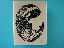 Beautiful Female Image Encircled Ornate Floral Rubber Stamp