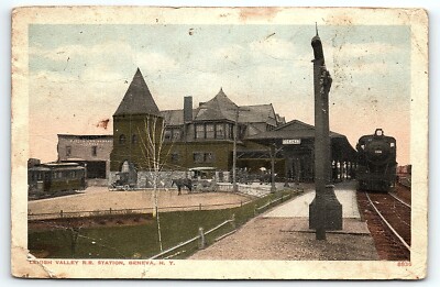 1918 GENEVA NEW YORK LEIGH VALLEY RAILROAD STATION R.R. EARLY POSTCARD P6401