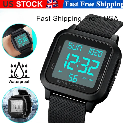 Men's Military Sports Watch LCD Screen Waterproof Wristwatch Large Digital Face - Picture 1 of 15
