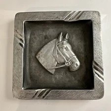 Bruce Fox 3D Horse ALUMINUM ASHTRAY signed  art MCM heavy USA 4” X 4”