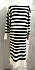 ZARA BLACK/ECRU  LONG KNIT STRIPED DRESS ~  Stripes | 3519/167 ~ Size S
