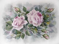 Original Painting Delicate Blush Burgundy Flowers ROSES Artwork Modern Floral A4