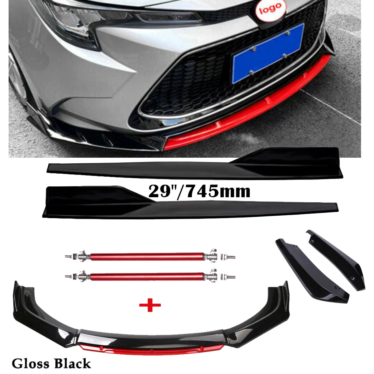 Front Bumper Lip Spoiler Splitter Rear Lip Side Skirt For Toyota Corolla 2001-21