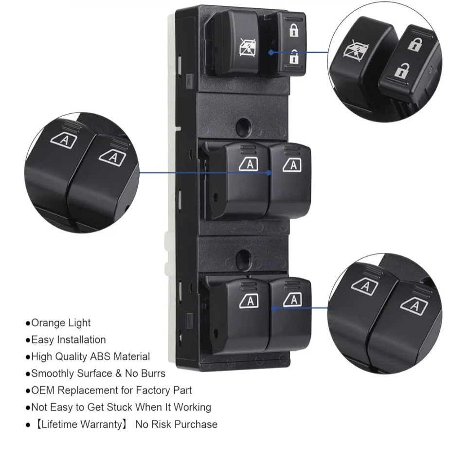 前左侧窗开关适用于 2009 - 2011 年日产 Maxima 25401-9N00D — 第 3/3 张图片