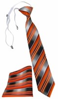 Tigertie Kinderkrawatte + Einstecktuch Orange Anthrazit Silber Grau Gestreift