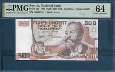 Austria 500 Schilling, 1985 / 1986, P 151, PMG 64 UNC