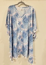 Snapper Rock Girls Tasseled Caftan Swimsuit Cover Up, Sz 12, Blue Pink