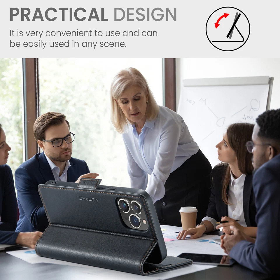 Funda tipo billetera de cuero PU abatible CaseMe para iPhone 17 16 15 14 13 12 11 Pro Max Foto 4 de 4