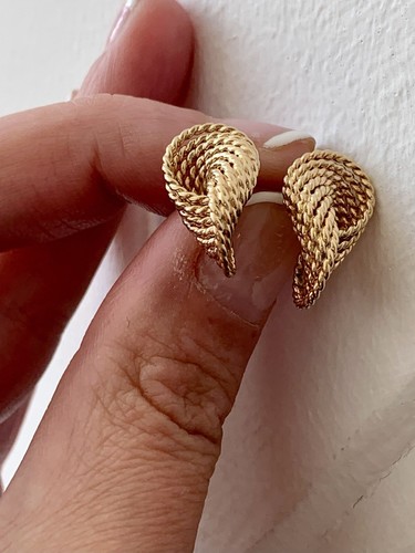 9ct Gold Earrings, Vintage Rope Twist Large Studs, 90’s Vintage - Picture 4 of 11