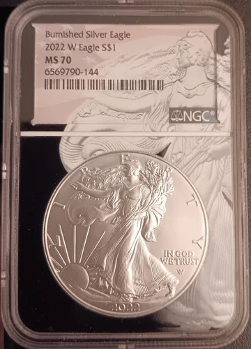 2022W S$1 Burnished American Silver Eagle - NGC MS70 Graded