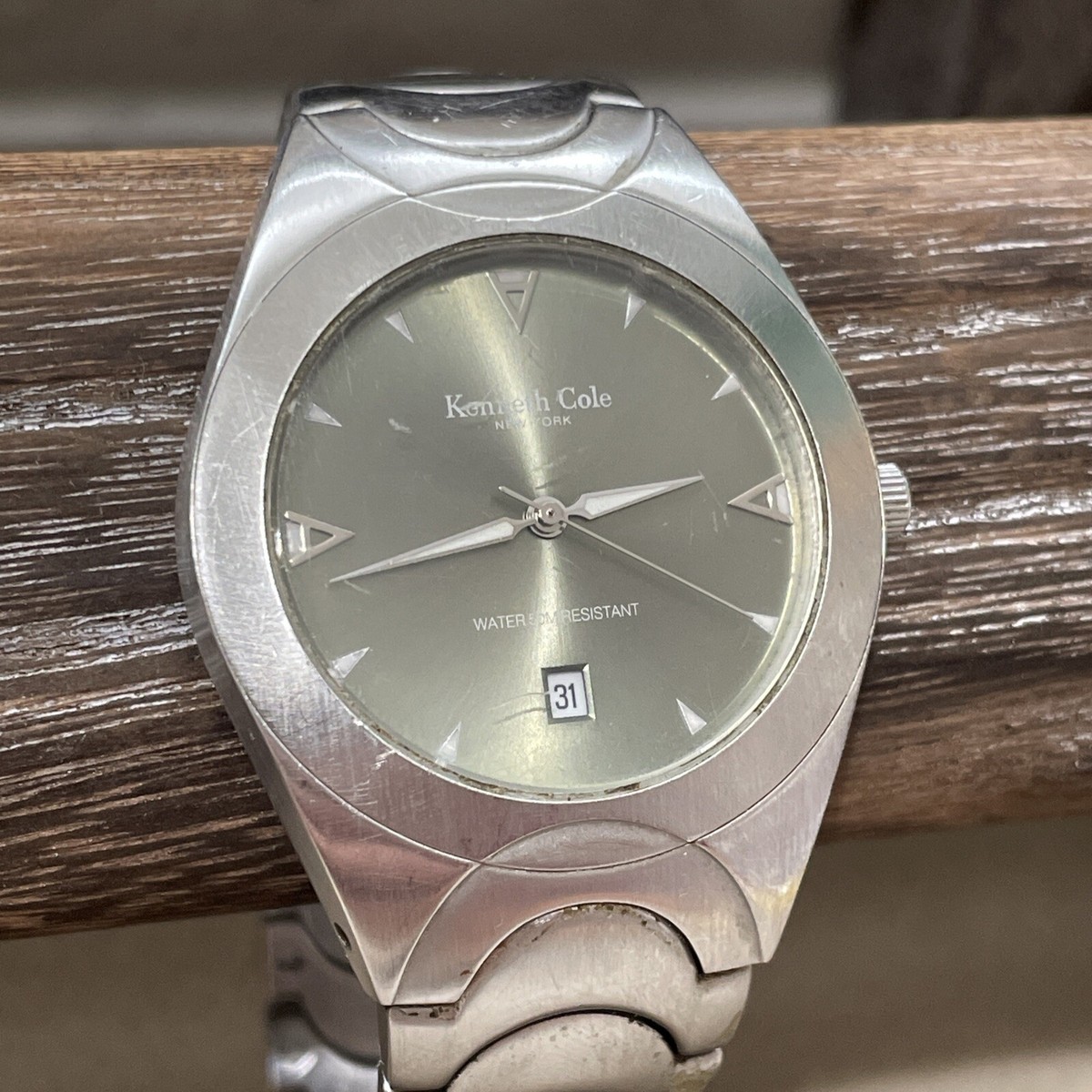 Kenneth Cole Watch Men Silver Tone Date Stainless Steel 50M New Battery 