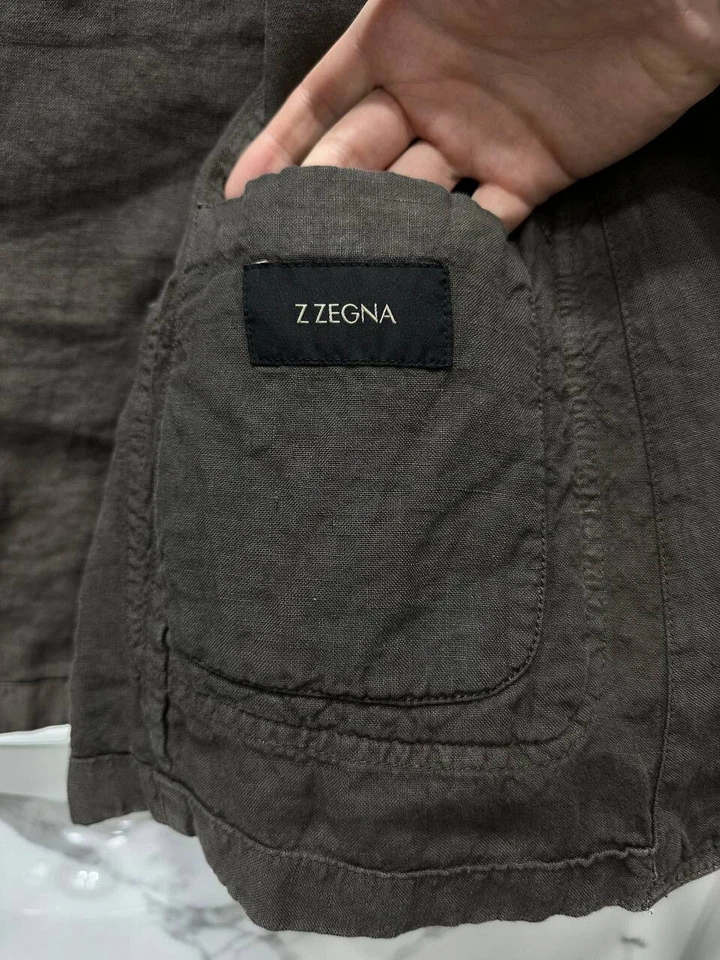 Chaqueta Blazer Abrigo Deportivo Z Zegna Marrón 100% Lino Talla M Foto 3 de 4