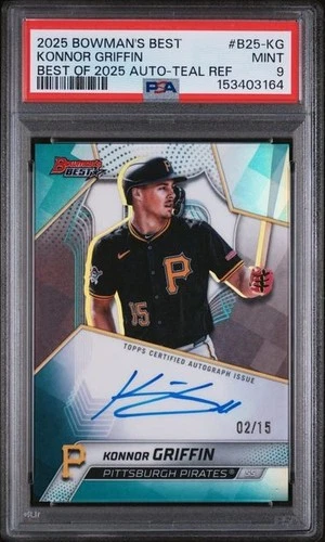 2025 Bowman's Best Konnor Griffin Best of 2025 Auto Teal /15 PSA 9