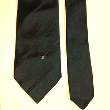 CHANEL Men Tie Silk Necktie Coco Mark Line Pattern Navy Blue Width 8.5cm No Box