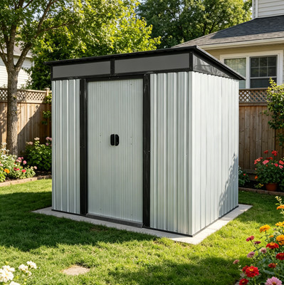 Metal 6x5 ft Storage Shed Tool Shed w/Lockable Doors Waterproof for Outdoor Lawn