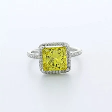 Engagement Ring Halo 14K White Gold 4.22 CT Princess Natural Diamond Yellow VS2